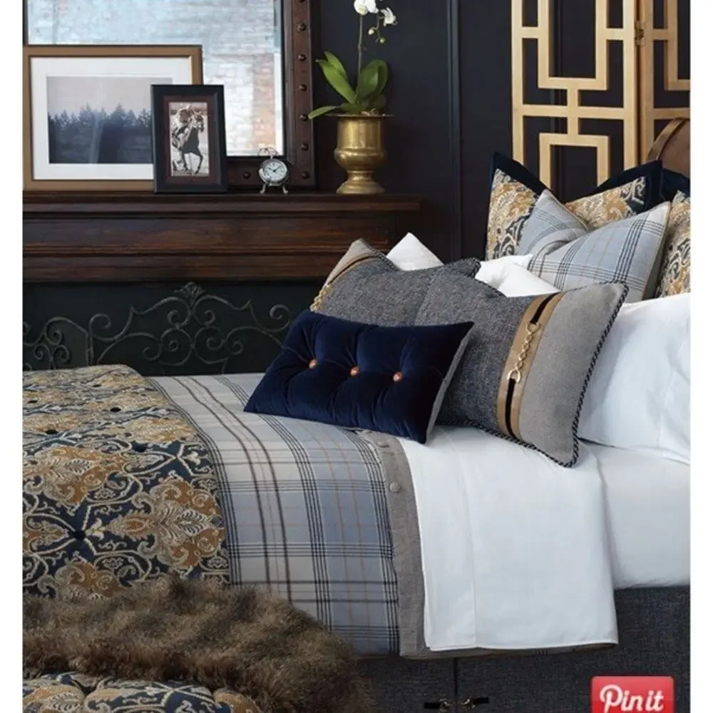 Eastern Accents Arthur Ochre Bed Scarf for KING Bed Blue Gold